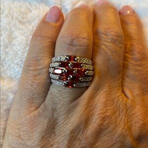 Elegant Silver and Red Gemstone Ring